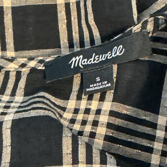 Madewell Metallic Plaid Yoke  Ruffle Trim Short Sleeve Top Brown Women's Small - Picture 5 of 10